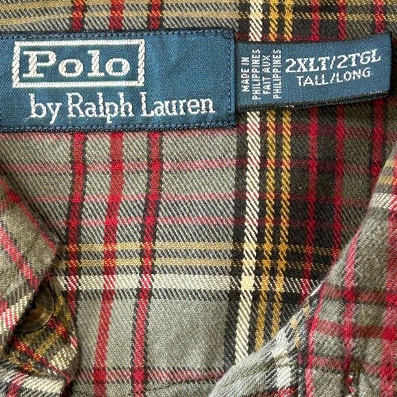 Polo by Ralph Lauren Plaid Flannel Shirt Size 2XLT Red Green Button Down Top - Picture 11 of 14
